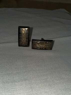 Vintage Etched Sterling Silver Cuff Links